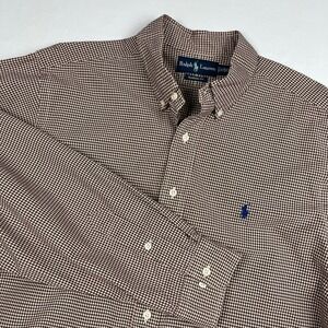 Ralph Lauren EUC Button Down Men XL Burgundy Gingham Classic Fit Cotton